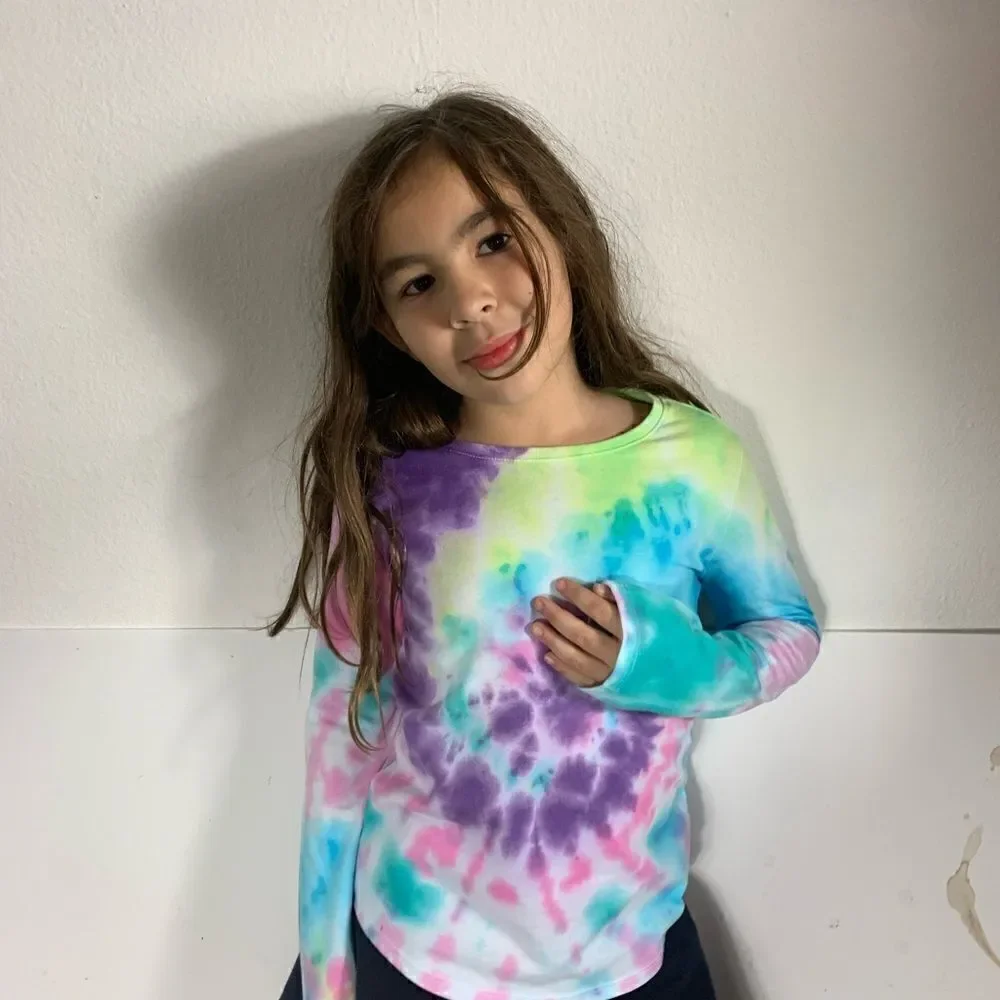 Children’s Handmade Tie Dye Spiral Hippie Boho Woodstock Long Sleeve T Size 7-8